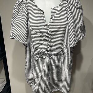 Terra & Sky Navy and White Striped Blouse woman’s shirt comfy!